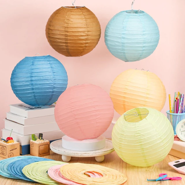 Alt view image 2 of 7 - 12 Pcs 10" Oh Happy Day Boho Paper Lanterns Party Classroom Decor Back to School Classrooms Decorations, Hanging Lanterns for Birthday Wedding Ceiling, Round Paper Decor, Assorted Colors