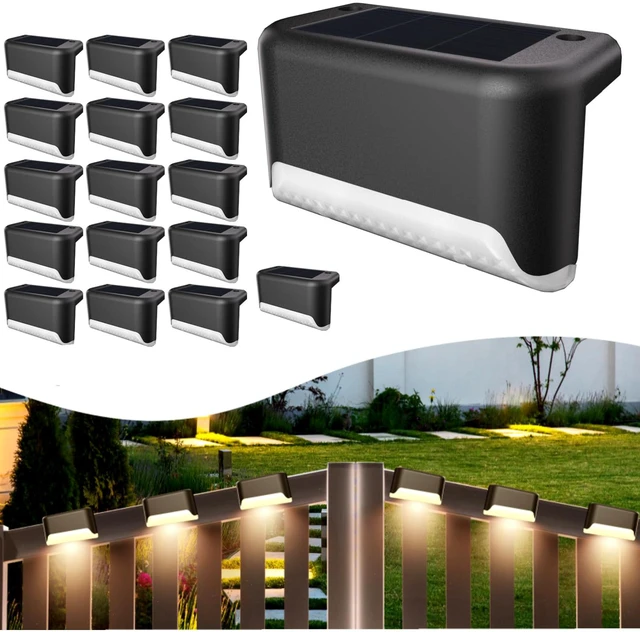 Main image of Solar Deck Lights Outdoor, 16 Pcs Solar Step Lights, Waterproof LED Solar Lights for Outdoor Stairs, Step, Fence, Yard, Patio, Railing, Garden and Pathway