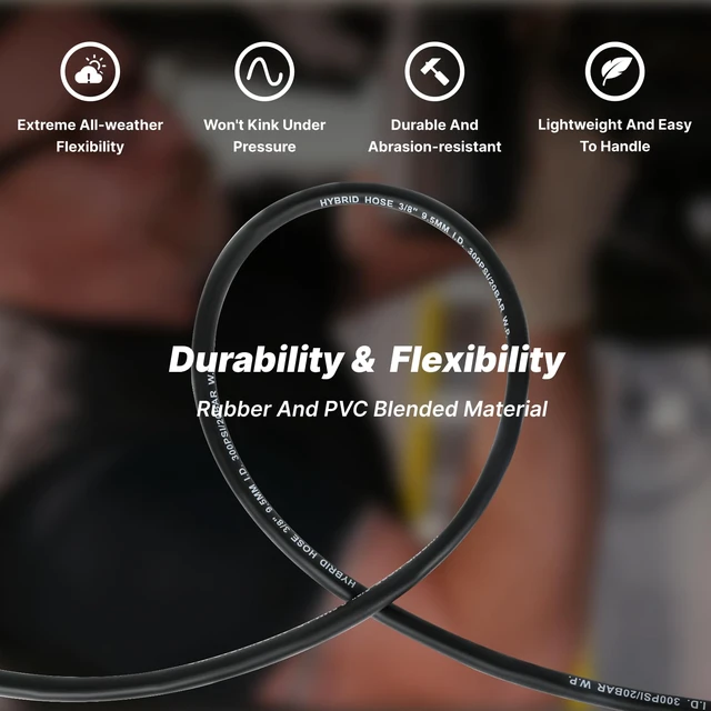 Alt view image 4 of 7 - 2-Set Hybrid Air Hose, 3/8-Inch by 25 Feet Air compressor Hose,Heavy Duty, Lightweight, Kink Resistant, All-Weather Flexibility with 1/4" Quick Coupler Fittings, Bend Restrictors,300PSI,Black