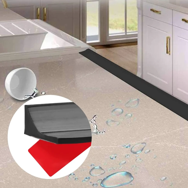 Alt view image 3 of 7 - Silicone Shower Threshold Water Dam Barrier, 67 Inch, Black Self-Adhesive Glass Shower Door Bootom Seal Strip, Shower Water Guard Blocker for Walk in Bathroom, Kitchen
