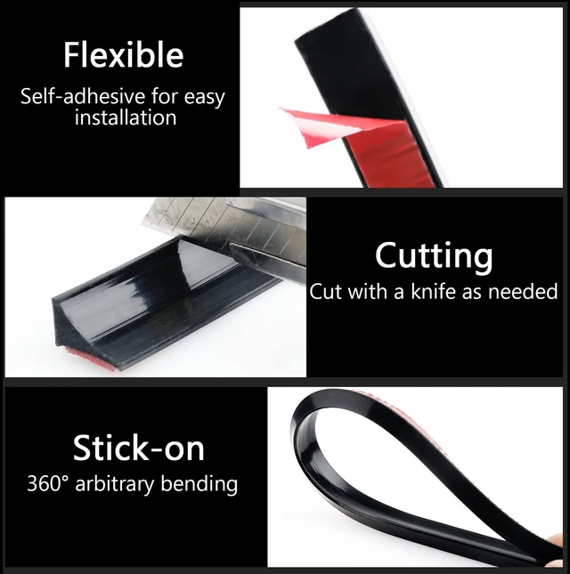 Alt view image 4 of 7 - Silicone Shower Threshold Water Dam Barrier, 67 Inch, Black Self-Adhesive Glass Shower Door Bootom Seal Strip, Shower Water Guard Blocker for Walk in Bathroom, Kitchen