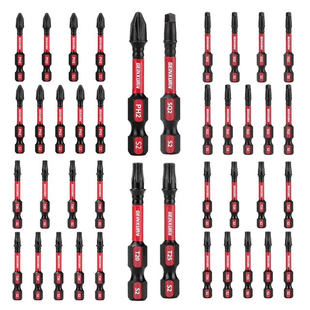 Main image of Impact Tough Phillips Square Torx 2 in. Insert Driver Bits, 40Pack Bulk T20/T25/PH2/SQ2 Screwdriver Power Bits Set