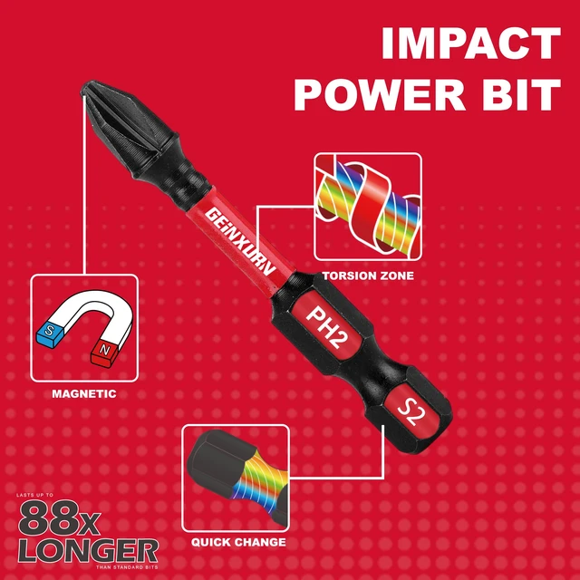 Alt view image 6 of 7 - Impact Tough Phillips Square Torx 2 in. Insert Driver Bits, 40Pack Bulk T20/T25/PH2/SQ2 Screwdriver Power Bits Set