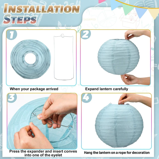 Alt view image 4 of 7 - 12 Pcs 10" Oh Happy Day Boho Paper Lanterns Party Classroom Decor Back to School Classrooms Decorations, Hanging Lanterns for Birthday Wedding Ceiling, Round Paper Decor, Assorted Colors