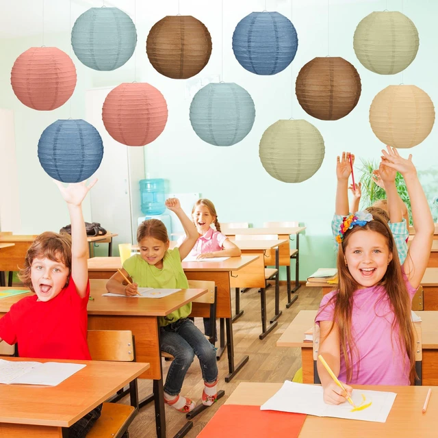 Alt view image 7 of 7 - 12 Pcs 10" Oh Happy Day Boho Paper Lanterns Party Classroom Decor Back to School Classrooms Decorations, Hanging Lanterns for Birthday Wedding Ceiling, Round Paper Decor, Assorted Colors