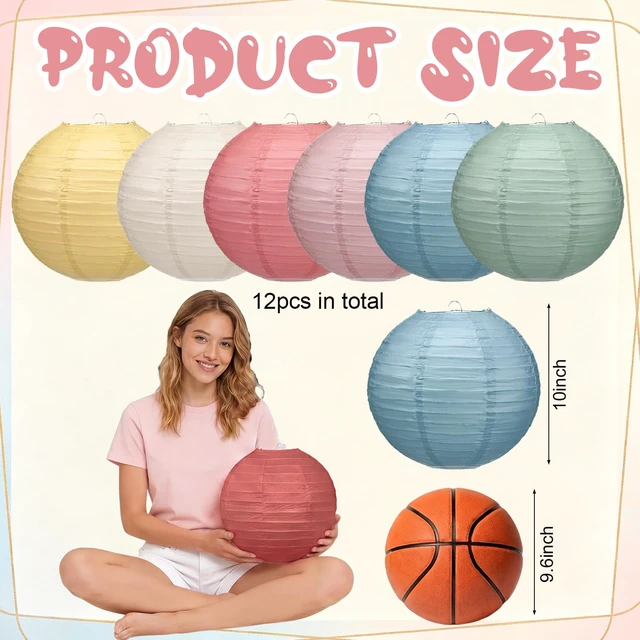 Alt view image 3 of 7 - 12 Pcs 10" Spring Colorful Paper Lanterns Party Classroom Decor Back to School Classrooms Decorations, Hanging Lanterns for Birthday Wedding Ceiling, Round Paper Decor, Assorted Colors