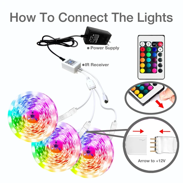 Alt view image 3 of 6 - Bluetooth 24V Led Strip Lights 300ftLED Lights for Bedroom (3 Rolls of 100ft), Color Changing LED Lights for Bedroom, Kitchen Decor, App Control and Music Sync