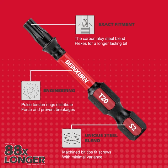 Alt view image 7 of 7 - Impact Tough Phillips Square Torx 2 in. Insert Driver Bits, 40Pack Bulk T20/T25/PH2/SQ2 Screwdriver Power Bits Set