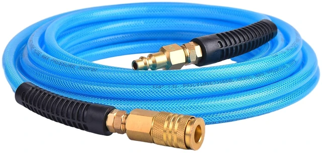 Main image of 25FT 1/4 Inch Air Hose Reinforced Polyurethane Air Compressor Hose - Flexible Heavy Duty Braided Pneumatic Hose with Quick Connect Fittings 300 PSI for Garage Shop Automotive Use