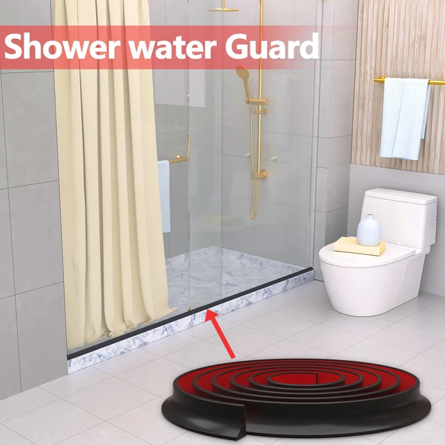 Alt view image 7 of 7 - Silicone Shower Threshold Water Dam Barrier, 67 Inch, Black Self-Adhesive Glass Shower Door Bootom Seal Strip, Shower Water Guard Blocker for Walk in Bathroom, Kitchen