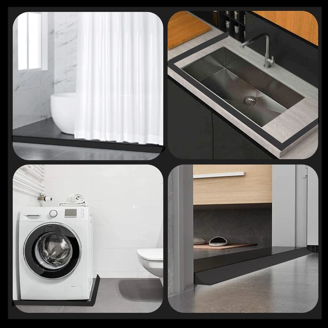 Alt view image 6 of 7 - Silicone Shower Threshold Water Dam Barrier, 67 Inch, Black Self-Adhesive Glass Shower Door Bootom Seal Strip, Shower Water Guard Blocker for Walk in Bathroom, Kitchen