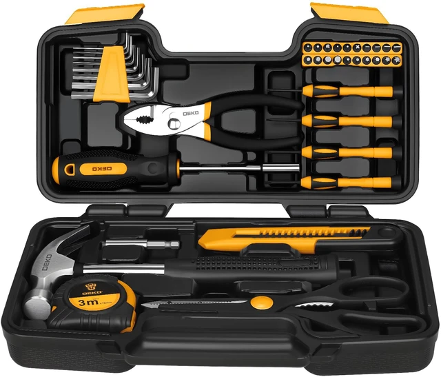 Main image of 39-Piece Household Tool Kit for Women, Basic Hand Tool Set with Plastic Toolbox Storage Case, Small Starter Tool Box Set for Home Repairs, DIY Projects, Crafts and Dorm Essentials - Orange