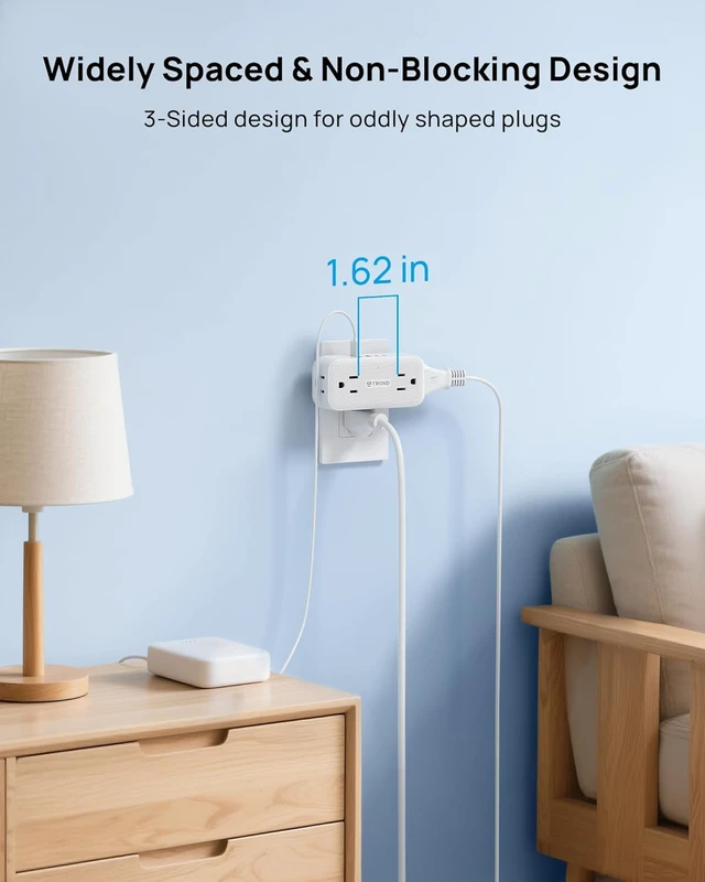 Alt view image 6 of 7 - 360 Rotating Plug Outlet Extender Surge Protector with 4 USB Ports Compact 4AC Plug Adapter, 900 Joules Surge Protection, 3 Way Outlet Splitter for Home Office Travel, White