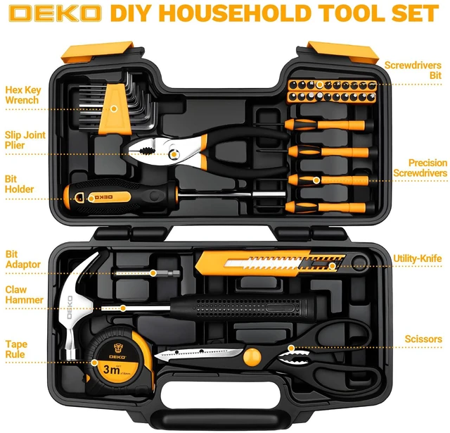 Alt view image 2 of 7 - 39-Piece Household Tool Kit for Women, Basic Hand Tool Set with Plastic Toolbox Storage Case, Small Starter Tool Box Set for Home Repairs, DIY Projects, Crafts and Dorm Essentials - Orange