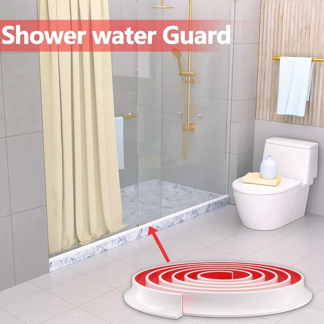Alt view image 6 of 6 - Silicone Shower Threshold Water Dam Barrier, 67 Inch, White Self-Adhesive Shower Door Bootom Seal Strip, Shower Water Guard Blocker for Walk in Bathroom, Kitchen
