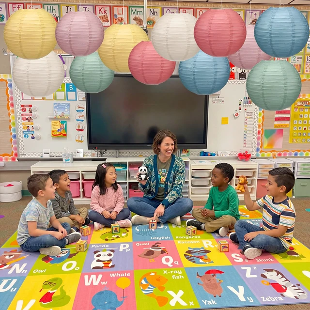 Alt view image 7 of 7 - 12 Pcs 10" Spring Colorful Paper Lanterns Party Classroom Decor Back to School Classrooms Decorations, Hanging Lanterns for Birthday Wedding Ceiling, Round Paper Decor, Assorted Colors