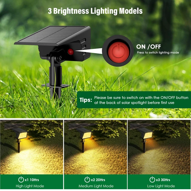 Alt view image 3 of 7 - Solar Spot Lights Outdoor with 60 LED & Auto On/Off, 6 Pack Solar Lights Outdoor Waterproof IP68 with 3 Lighting Modes, 2-in-1 Solars Landscape Light for Outside, Garden, Yard(Warm White)