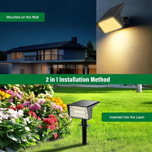 Alt view image 6 of 7 - Solar Spot Lights Outdoor with 60 LED & Auto On/Off, 6 Pack Solar Lights Outdoor Waterproof IP68 with 3 Lighting Modes, 2-in-1 Solars Landscape Light for Outside, Garden, Yard(Warm White)