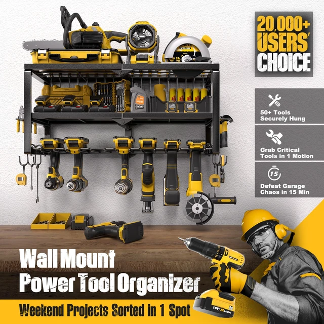 Alt view image 2 of 7 - Power Tool Organizer for Tool Storage, Drill Holder Wall Mount with Screwdriver Organizer, Tool Holder for Garage Wall Organization, Heavy Duty Metal Tool Shelf with Battery Holder