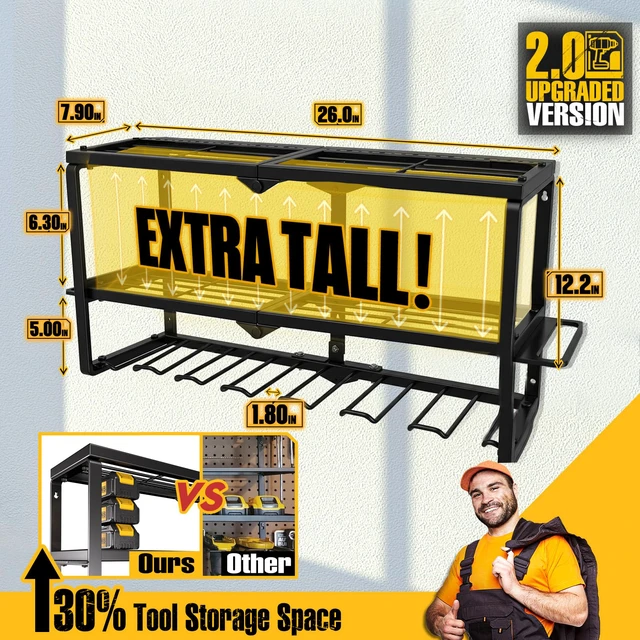 Alt view image 5 of 7 - Power Tool Organizer for Tool Storage, Drill Holder Wall Mount with Screwdriver Organizer, Tool Holder for Garage Wall Organization, Heavy Duty Metal Tool Shelf with Battery Holder