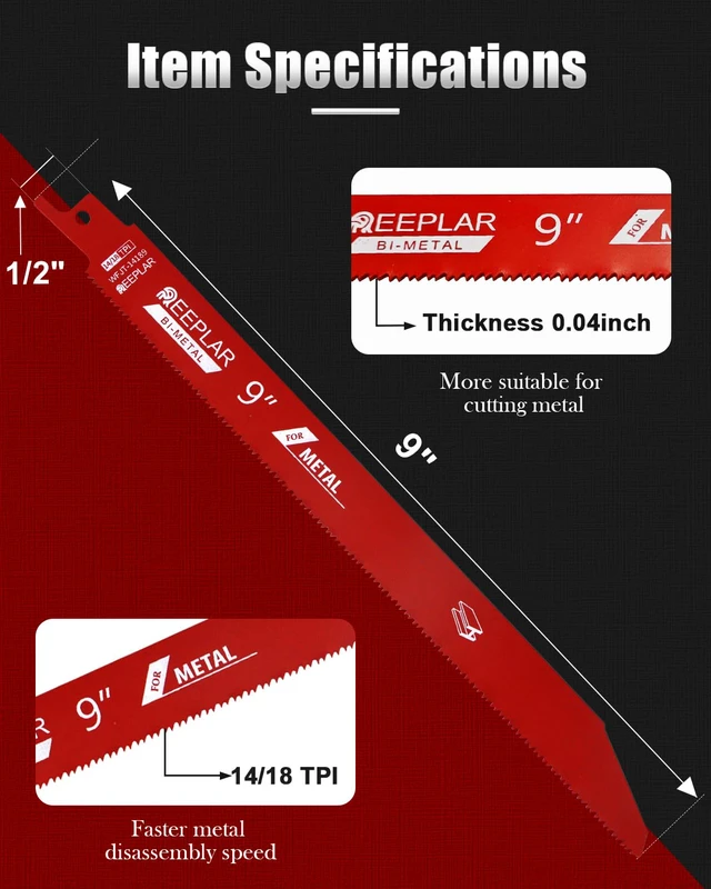 Alt view image 2 of 7 - 25 Pack 9 inch 14/18 TPI Bi-Metal Auto Dismantling Reciprocating Saw Blades for 1/16-5/16 Medium Metals, 9 18-TPI Sawzall Blade for Metal Cutting 25-Piece