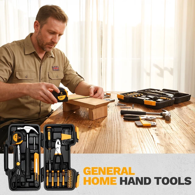 Alt view image 4 of 7 - 39-Piece Household Tool Kit for Women, Basic Hand Tool Set with Plastic Toolbox Storage Case, Small Starter Tool Box Set for Home Repairs, DIY Projects, Crafts and Dorm Essentials - Orange