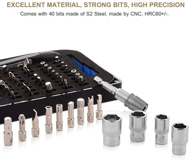 Alt view image 2 of 7 - S2 Steel Screwdriver Bit Set with 1/4" Hex Shank Bits (54) S2 Steel 1/4" Hex Shank Magnetic Bit Holder, 36-Tooth Gear Wrench Handle for Tight Spaces