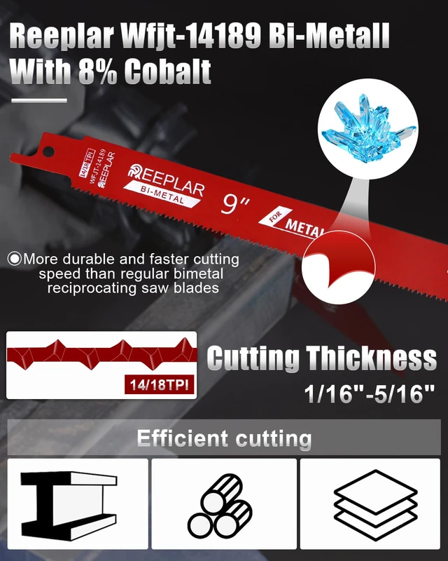 Alt view image 5 of 7 - 25 Pack 9 inch 14/18 TPI Bi-Metal Auto Dismantling Reciprocating Saw Blades for 1/16-5/16 Medium Metals, 9 18-TPI Sawzall Blade for Metal Cutting 25-Piece
