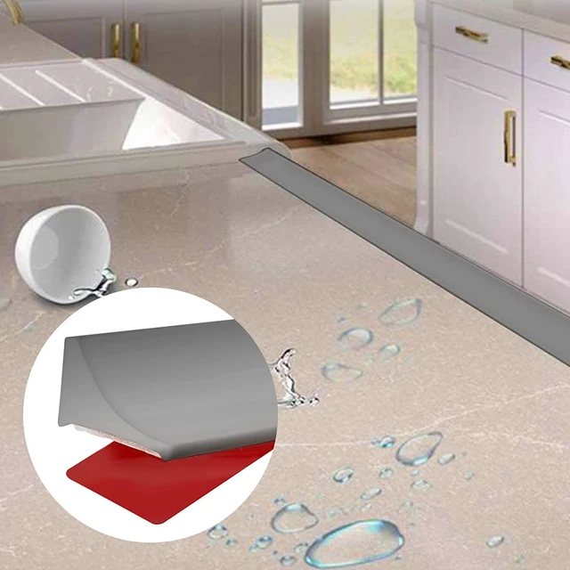 Alt view image 4 of 6 - Silicone Shower Threshold Water Dam Barrier, 39 Inch, Gray Self-Adhesive Shower Door Bootom Seal Strip, Shower Water Guard Blocker for Walk in Bathroom, Kitchen