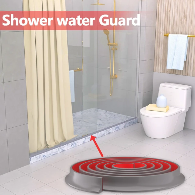Alt view image 6 of 6 - Silicone Shower Threshold Water Dam Barrier, 67 Inch, Gray Self-Adhesive Shower Door Bootom Seal Strip, Shower Water Guard Blocker for Walk in Bathroom, Kitchen
