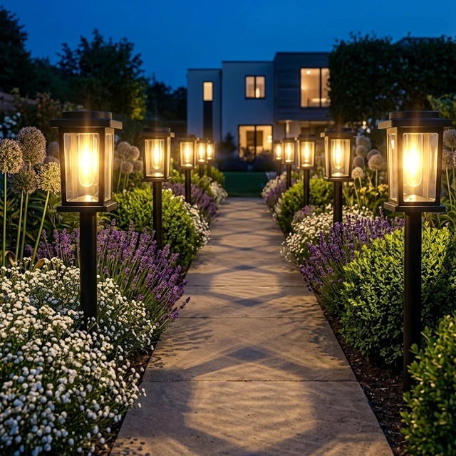 Alt view image 3 of 7 - Solar Pathway Lights Outdoor, 12 Pack Solar Powered Garden Lights Waterproof, Auto On/Off Outdoor Landscape Lights for Patio, Walkway, Driveway, Lawn, Pool Decor. (Warm White)
