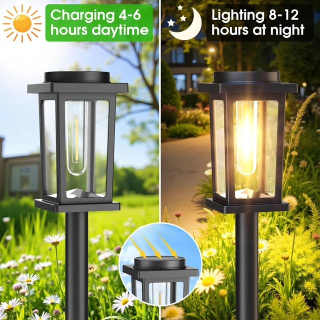 Alt view image 5 of 7 - Solar Pathway Lights Outdoor, 12 Pack Solar Powered Garden Lights Waterproof, Auto On/Off Outdoor Landscape Lights for Patio, Walkway, Driveway, Lawn, Pool Decor. (Warm White)