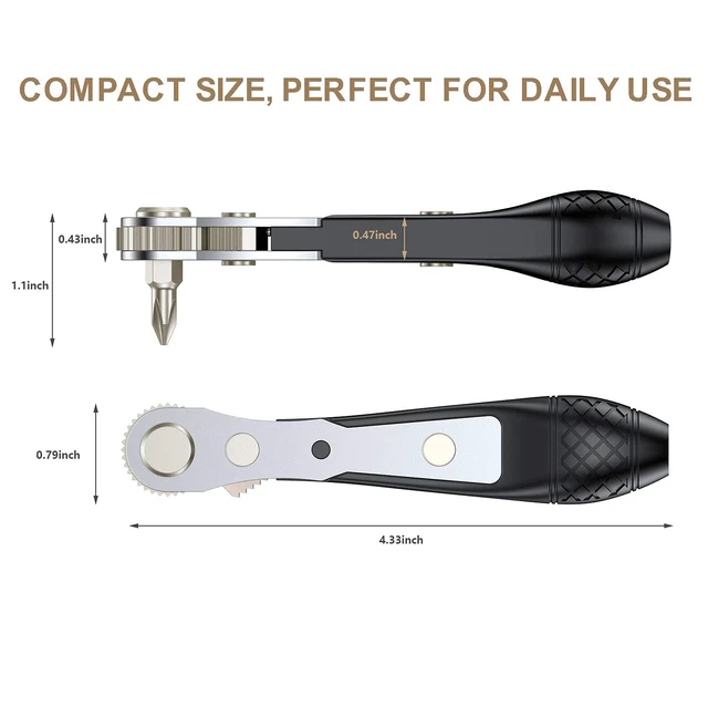 Alt view image 7 of 7 - S2 Steel Screwdriver Bit Set with 1/4" Hex Shank Bits (54) S2 Steel 1/4" Hex Shank Magnetic Bit Holder, 36-Tooth Gear Wrench Handle for Tight Spaces