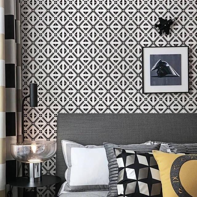 Alt view image 2 of 7 - Black and White Geometric Peel and Stick Wallpaper 17.7 × 196.8 Black and White Removable Wallpaper Peel and Stick Geometric Contact Paper Self Adhesive Wall Paper for Kitchen Vinyl Decor