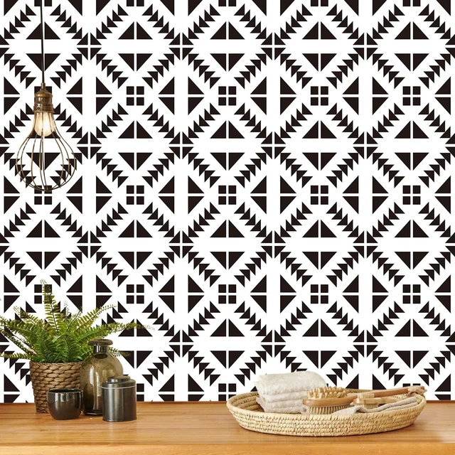 Main image of Black and White Geometric Peel and Stick Wallpaper 17.7 × 196.8 Black and White Removable Wallpaper Peel and Stick Geometric Contact Paper Self Adhesive Wall Paper for Kitchen Vinyl Decor