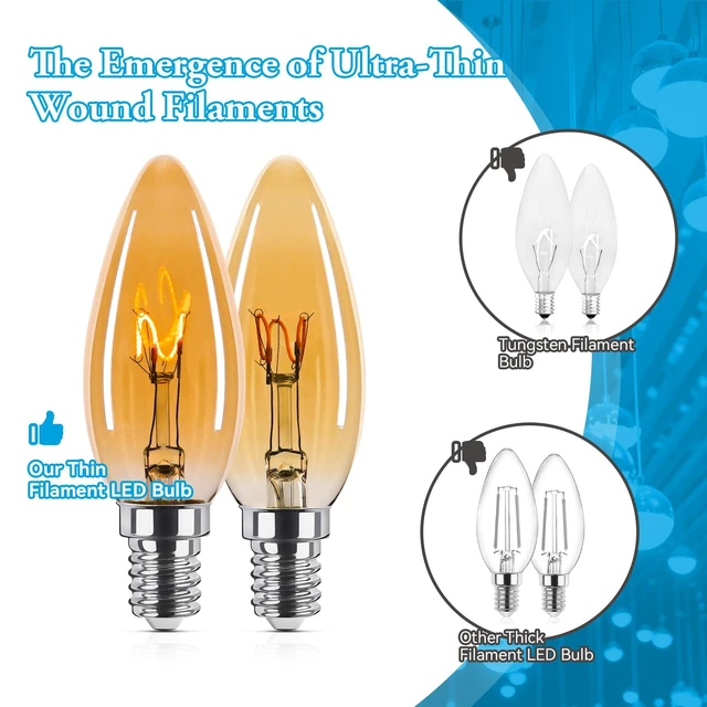 Alt view image 3 of 7 - Amber Candelabra Bulb 25W Eq E12 LED Ultra Fine Filament 2000K Dimmable 12P 2W Dimmable Amber LED Bulbs Soft Warm Candle Chandelier Light Bulbs with for decorative fixtures 12Pack