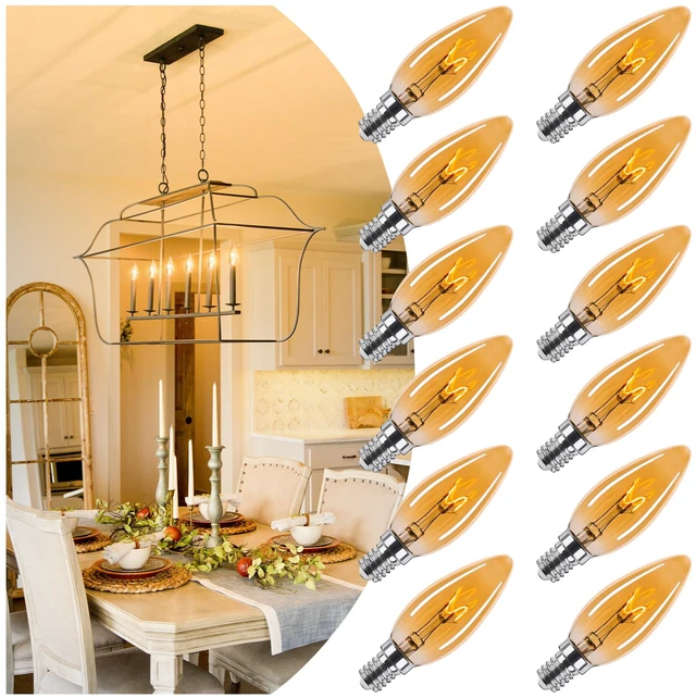 Main image of Amber Candelabra Bulb 25W Eq E12 LED Ultra Fine Filament 2000K Dimmable 12P 2W Dimmable Amber LED Bulbs Soft Warm Candle Chandelier Light Bulbs with for decorative fixtures 12Pack