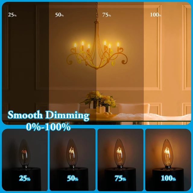 Alt view image 7 of 7 - Amber Candelabra Bulb 25W Eq E12 LED Ultra Fine Filament 2000K Dimmable 12P 2W Dimmable Amber LED Bulbs Soft Warm Candle Chandelier Light Bulbs with for decorative fixtures 12Pack