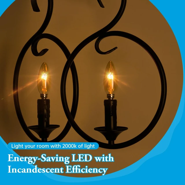 Alt view image 2 of 7 - Amber Candelabra Bulb 25W Eq E12 LED Ultra Fine Filament 2000K Dimmable 12P 2W Dimmable Amber LED Bulbs Soft Warm Candle Chandelier Light Bulbs with for decorative fixtures 12Pack