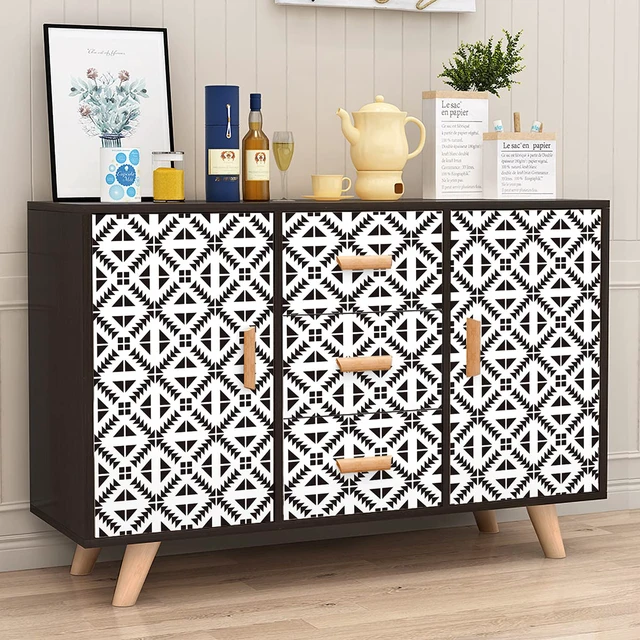 Alt view image 3 of 7 - Black and White Geometric Peel and Stick Wallpaper 17.7 × 196.8 Black and White Removable Wallpaper Peel and Stick Geometric Contact Paper Self Adhesive Wall Paper for Kitchen Vinyl Decor