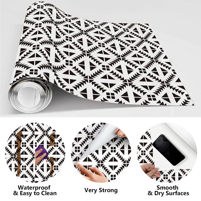 Alt view image 4 of 7 - Black and White Geometric Peel and Stick Wallpaper 17.7 × 196.8 Black and White Removable Wallpaper Peel and Stick Geometric Contact Paper Self Adhesive Wall Paper for Kitchen Vinyl Decor