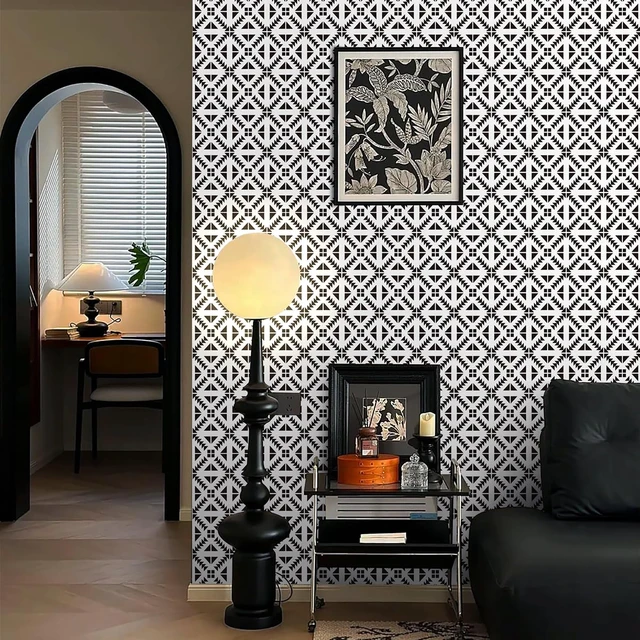 Alt view image 7 of 7 - Black and White Geometric Peel and Stick Wallpaper 17.7 × 196.8 Black and White Removable Wallpaper Peel and Stick Geometric Contact Paper Self Adhesive Wall Paper for Kitchen Vinyl Decor