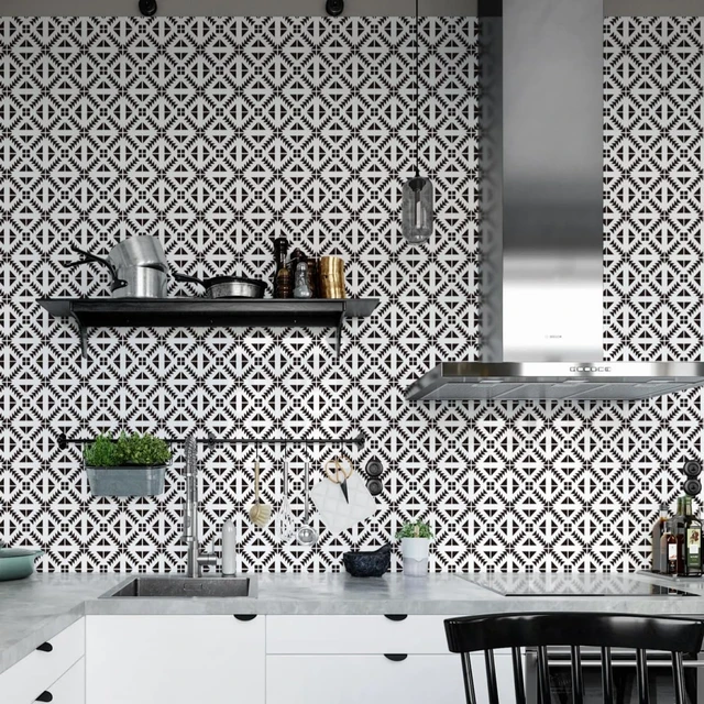 Alt view image 5 of 7 - Black and White Geometric Peel and Stick Wallpaper 17.7 × 196.8 Black and White Removable Wallpaper Peel and Stick Geometric Contact Paper Self Adhesive Wall Paper for Kitchen Vinyl Decor