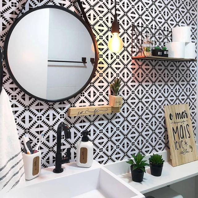 Alt view image 6 of 7 - Black and White Geometric Peel and Stick Wallpaper 17.7 × 196.8 Black and White Removable Wallpaper Peel and Stick Geometric Contact Paper Self Adhesive Wall Paper for Kitchen Vinyl Decor