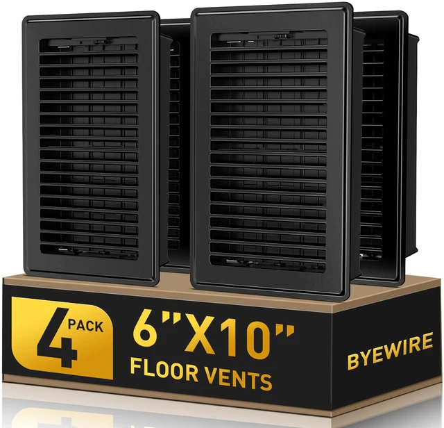Main image of Floor Register 6x10, Black Heavy Duty Steel Vent Covers for Home Floor 4 Pack Floor Vent Covers, Fits 6x10 or 10x6 Duct Opening, Adjustable Airflow, HVAC Vents for Bedrooms & Living Rooms