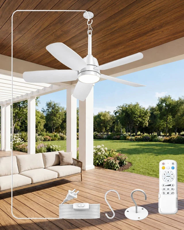 Main image of 28 Inch Outdoor Ceiling Fan with Light, Remote Patio Gazebo Porch Fan IP65 waterproof outdoor fan with remote control, reversible motor and dimmable LED light. Designed for patio and gazebo