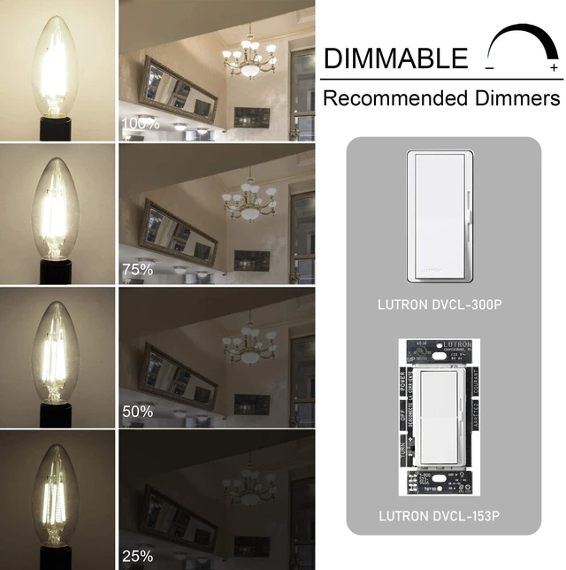 Alt view image 4 of 7 - 8 Pack Dimmable E12 LED Candelabra Bulb 4000K Natural Daylight 60W 600LM, CRI 85+, AC 120V, Type B Bulb for Chandeliers, Ceiling Fans, Clear Glass Candle Shape, Vintage Filament