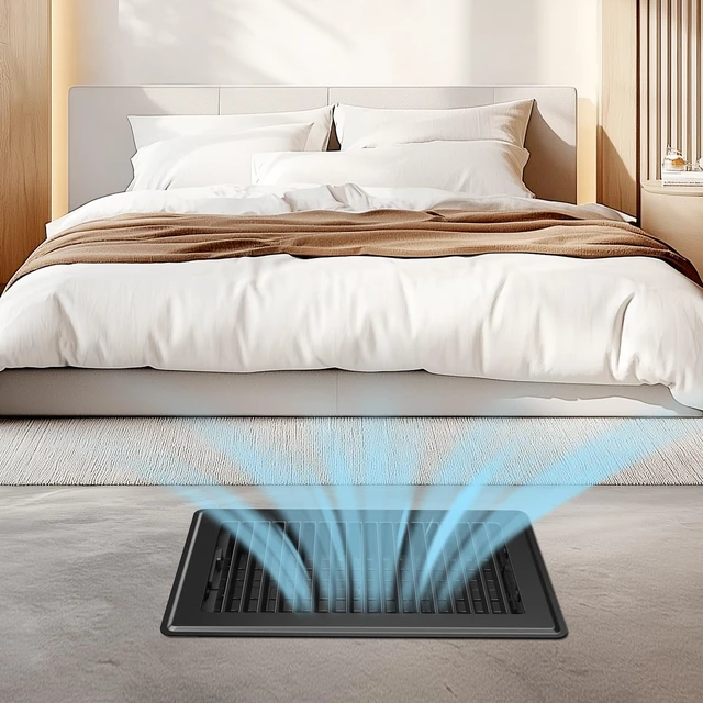 Alt view image 5 of 7 - Floor Register 6x10, Black Heavy Duty Steel Vent Covers for Home Floor 4 Pack Floor Vent Covers, Fits 6x10 or 10x6 Duct Opening, Adjustable Airflow, HVAC Vents for Bedrooms & Living Rooms