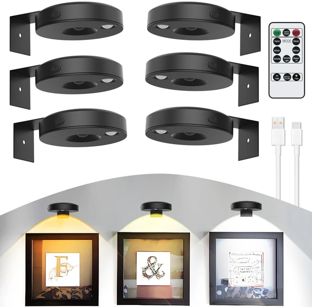 Main image of 6Pack Wireless Picture Lights for Wall Rechargeable Battery Picture Frame Light with Remote LED Magnetic Art Display Light Dimmable&Timer Wall Sconce for Painting Poster Artwork Home Lighting Decor