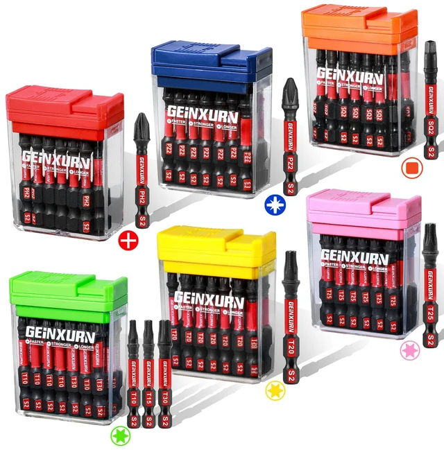 Main image of 90 Pieces Impact Screwdriver Bits Set with Colorful Boxes, 2" Magnetic (PH2,PZ2,SQ2,T10,T15, T20,T25,T30) S2 Steel Multi Driver Bits